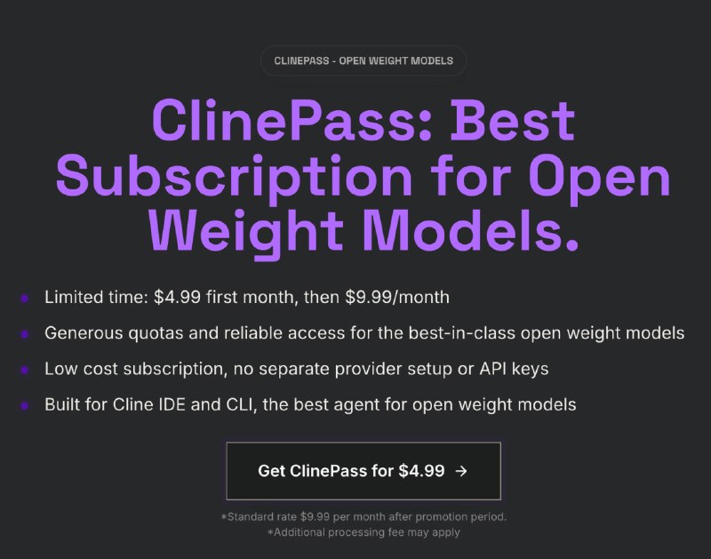 Cline 搞了个 $9.99/月的订阅，主推 GLM-5.2